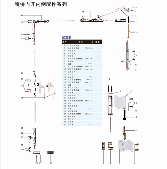 断桥内开内倒配件